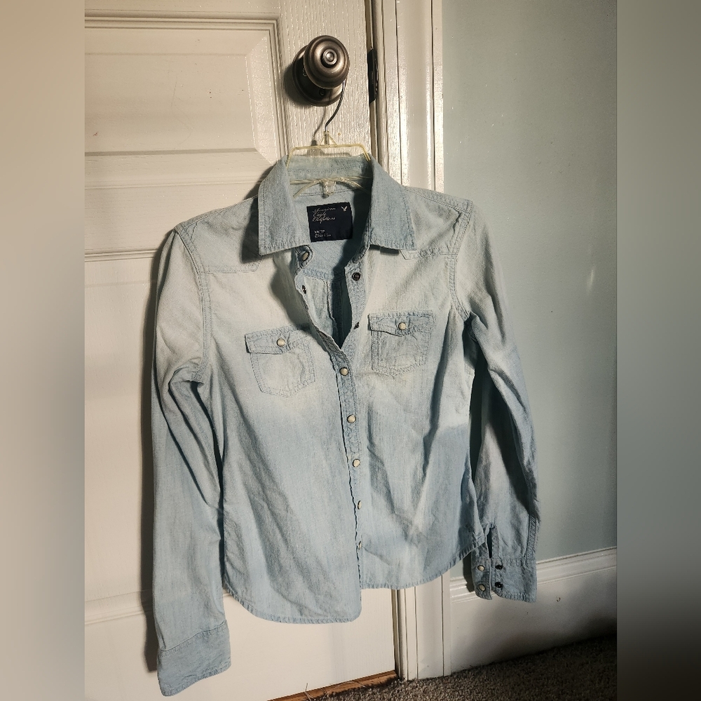 American Eagle Outfitters Light Denim Top